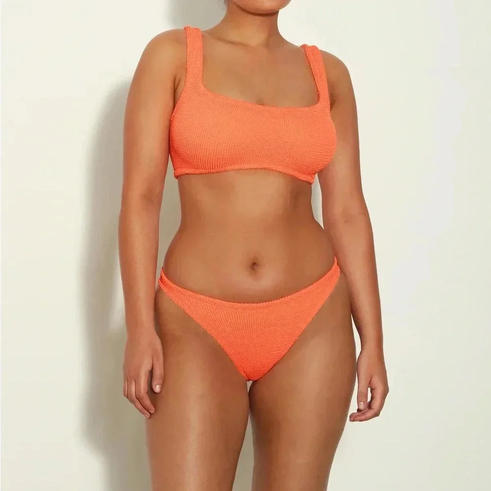Hunza G Xandra Orange Bikini Set Swimsuit Crinkle Swimwear Revolve Harrods